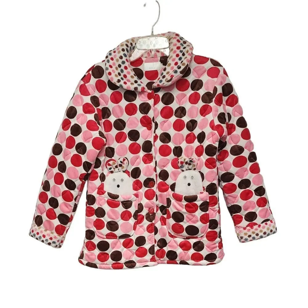Girls Polka-Dots Multicolor Pink Plush Jacket Size 10-12